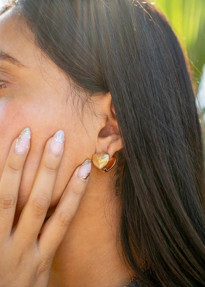 18K Gold PVD Stainless Steel Heart Huggie Earrings / ERJ0065