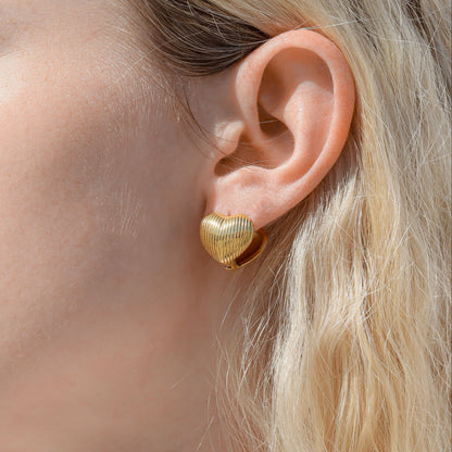 18K Gold PVD Stainless Steel Heart Huggie Earrings / ERJ0065