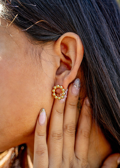 18K Gold PVD Stainless Steel Circle Ball Stud Earrings / ERJ0067