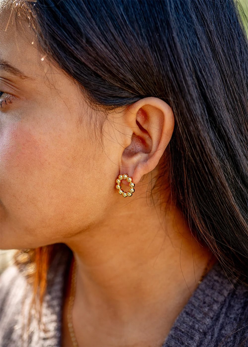 18K Gold PVD Stainless Steel Circle Ball Stud Earrings / ERJ0067