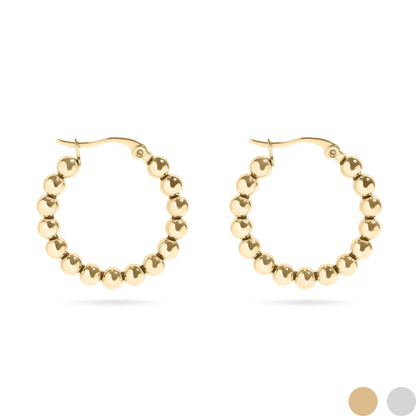 18K Gold PVD Stainless Steel Circle Ball Hoop Earrings / ERJ0068
