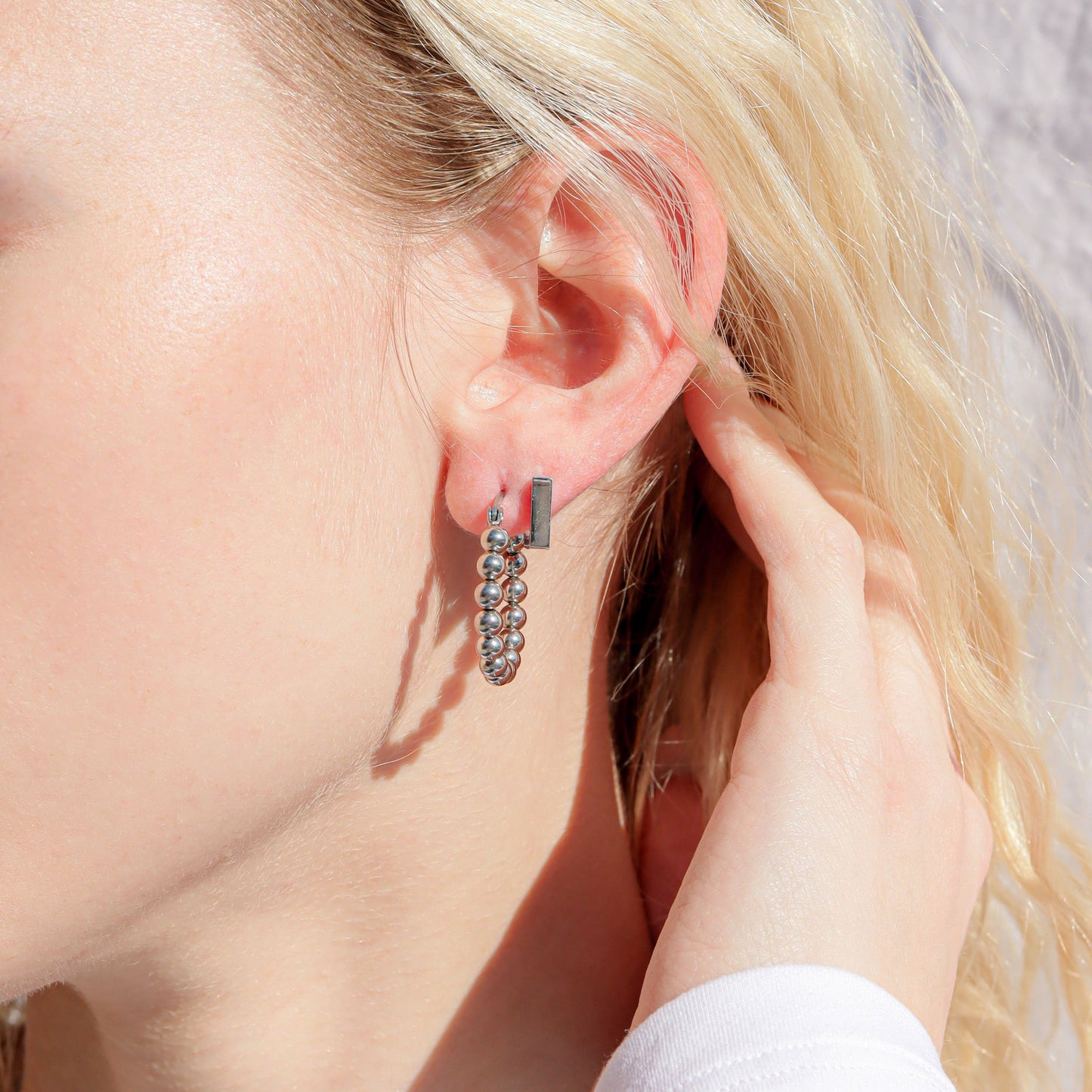 18K Gold PVD Stainless Steel Square Huggie Earrings / ERJ0053