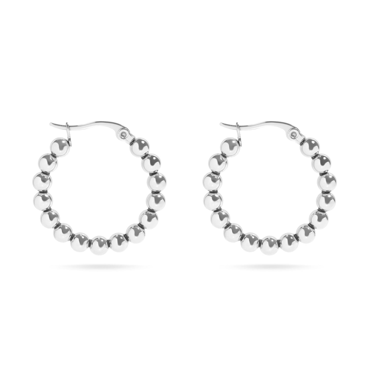 18K Gold PVD Stainless Steel Circle Ball Hoop Earrings / ERJ0068