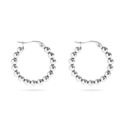 18K Gold PVD Stainless Steel Circle Ball Hoop Earrings / ERJ0068