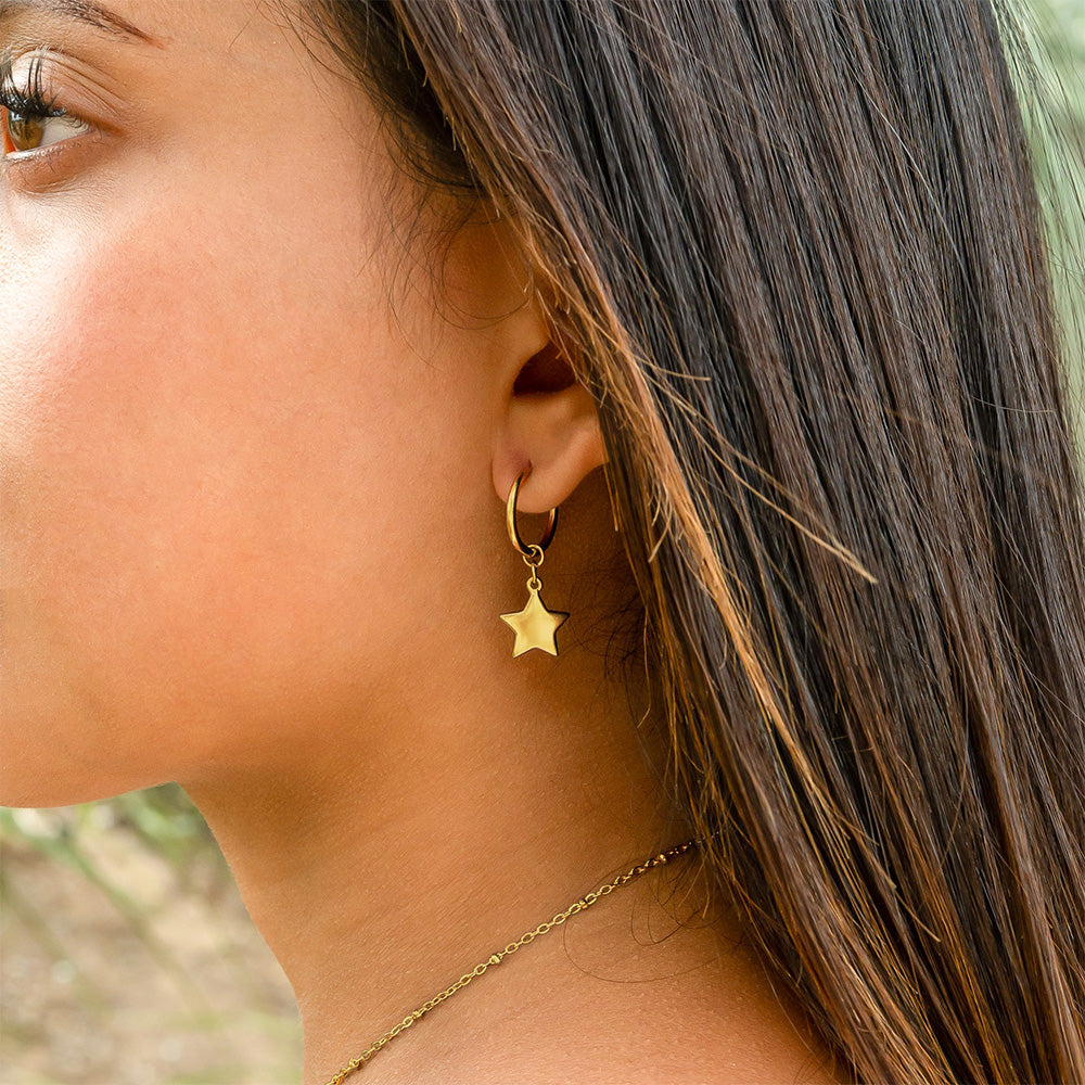 18K Gold PVD Stainless Steel Star Huggie Earrings / ERJ0070