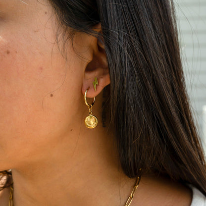 18K  Gold Stainless Steel Smiley Face Huggie Earrings / ERJ0071