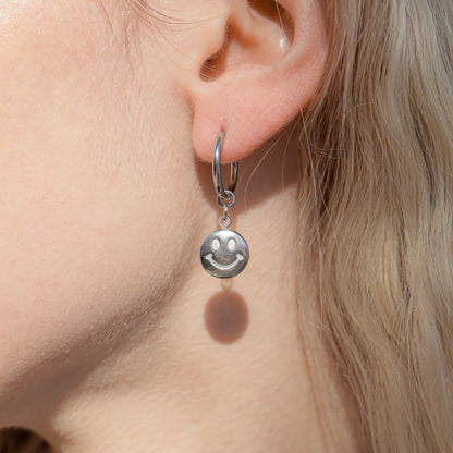 18K  Gold Stainless Steel Smiley Face Huggie Earrings / ERJ0071