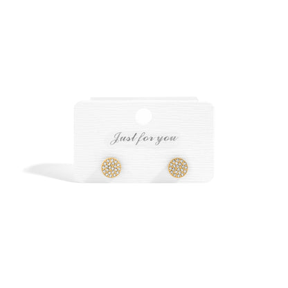 18K Gold PVD Stainless Steel Round Stud Pave Stones Earrings / ERJ0078