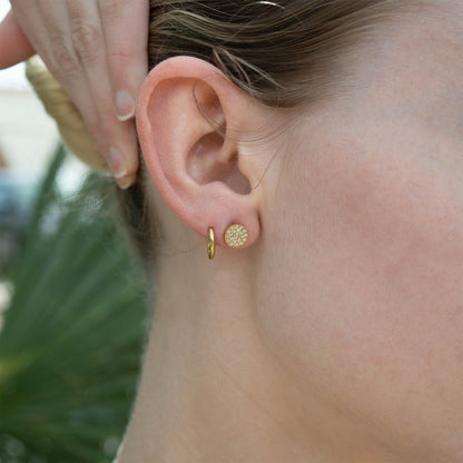 18K Gold PVD Stainless Steel Round Stud Pave Stones Earrings / ERJ0078