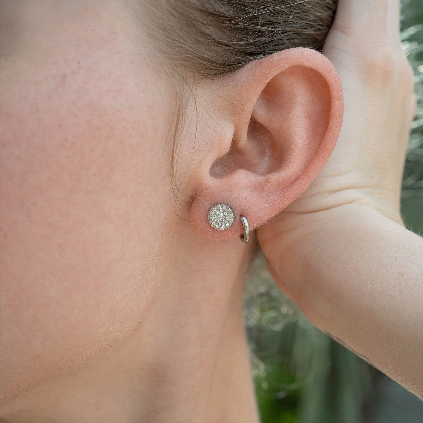 18K Gold PVD Stainless Steel Round Stud Pave Stones Earrings / ERJ0078