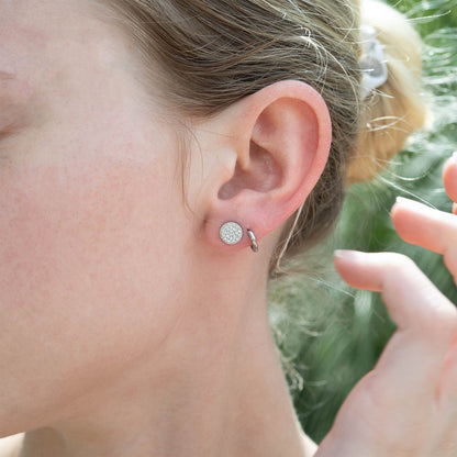 18K Gold PVD Stainless Steel Round Stud Pave Stones Earrings / ERJ0078