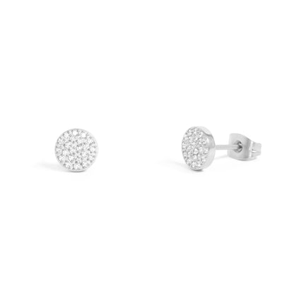 18K Gold PVD Stainless Steel Round Stud Pave Stones Earrings / ERJ0078