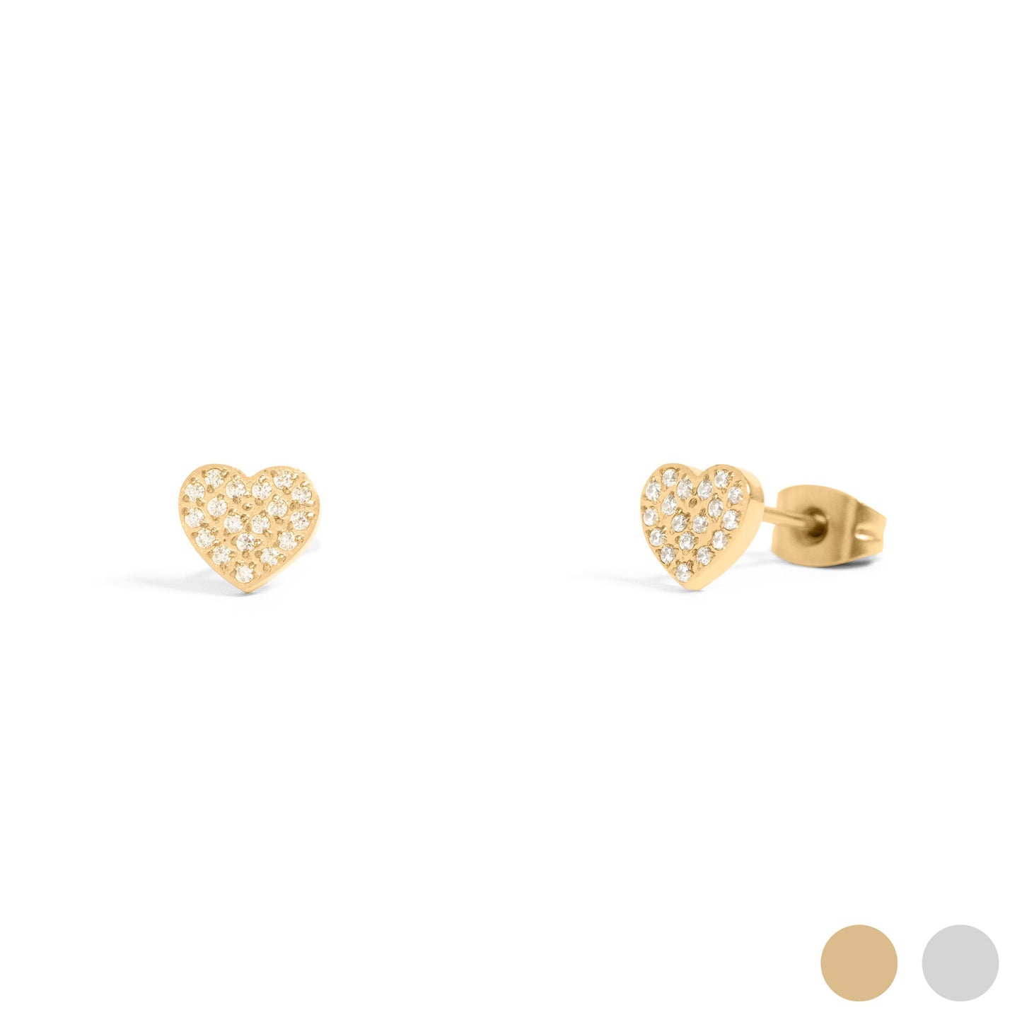 18K Gold PVD Stainless Steel Heart Stud Pave Stones Earrings / ERJ0079
