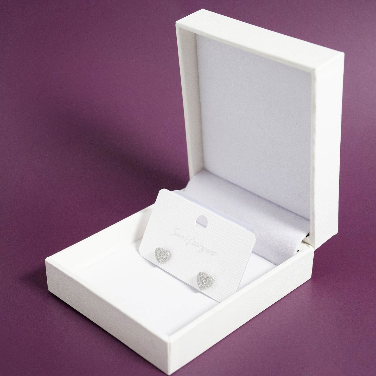 18K Gold PVD Stainless Steel Heart Stud Pave Stones Earrings / ERJ0079