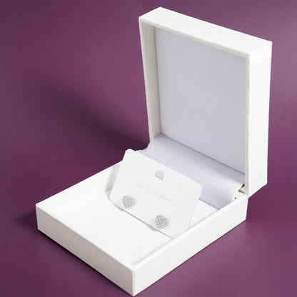 18K Gold PVD Stainless Steel Heart Stud Pave Stones Earrings / ERJ0079