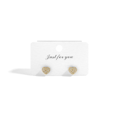 18K Gold PVD Stainless Steel Heart Stud Pave Stones Earrings / ERJ0079