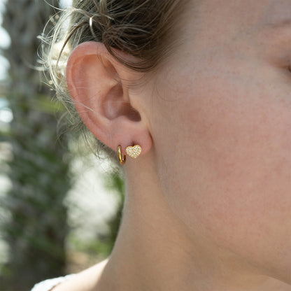 18K Gold PVD Stainless Steel Heart Stud Pave Stones Earrings / ERJ0079