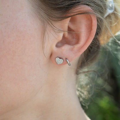 18K Gold PVD Stainless Steel Heart Stud Pave Stones Earrings / ERJ0079