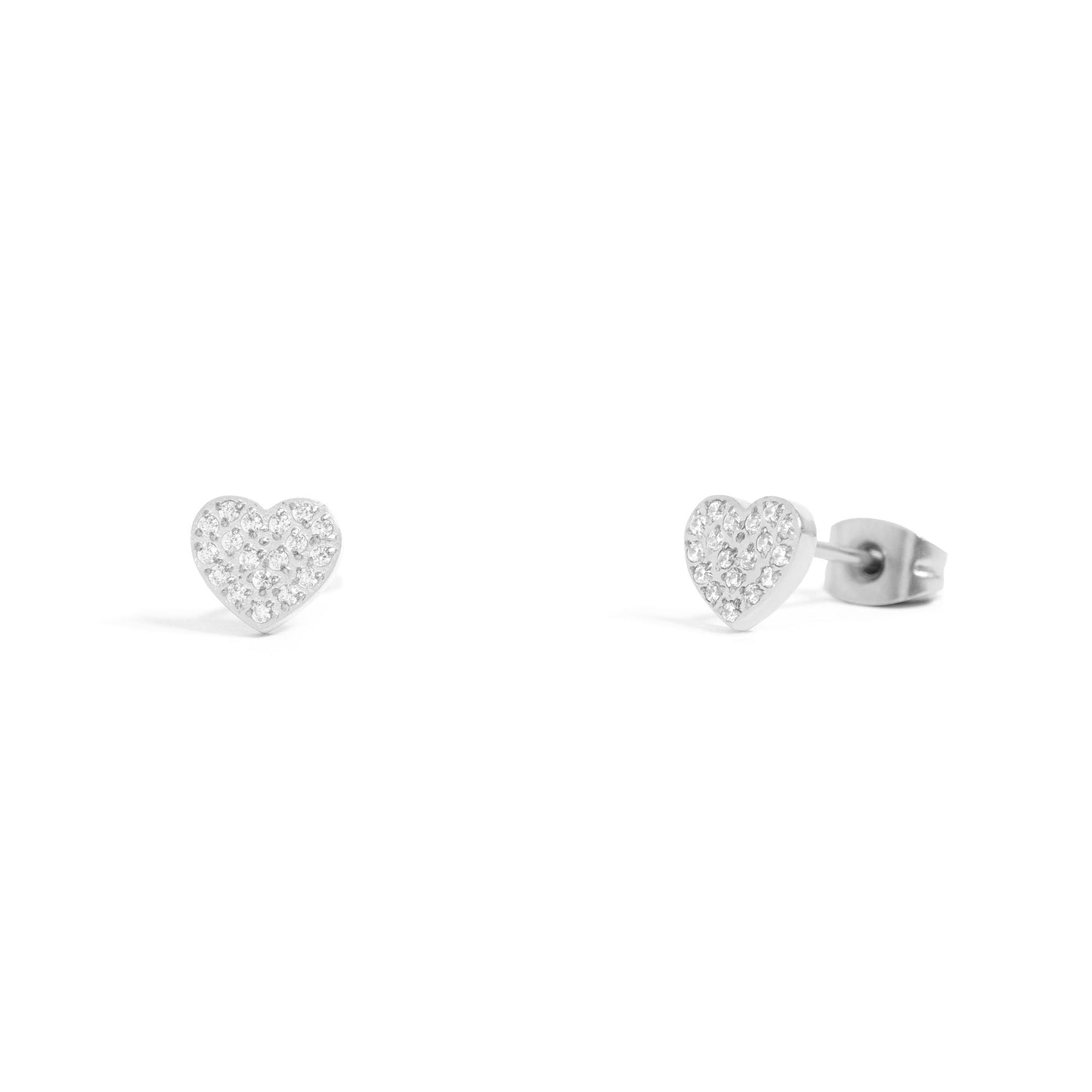 18K Gold PVD Stainless Steel Heart Stud Pave Stones Earrings / ERJ0079