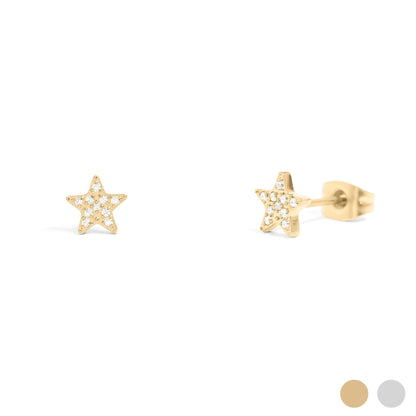 18K Gold PVD Stainless Steel Star Stud Pave Stone Earrings / ERJ0080