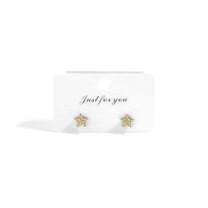 18K Gold PVD Stainless Steel Star Stud Pave Stone Earrings / ERJ0080