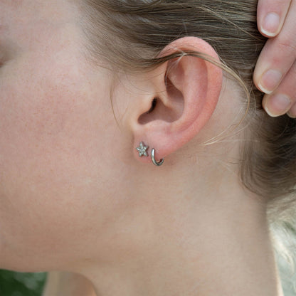 18K Gold PVD Stainless Steel Star Stud Pave Stone Earrings / ERJ0080