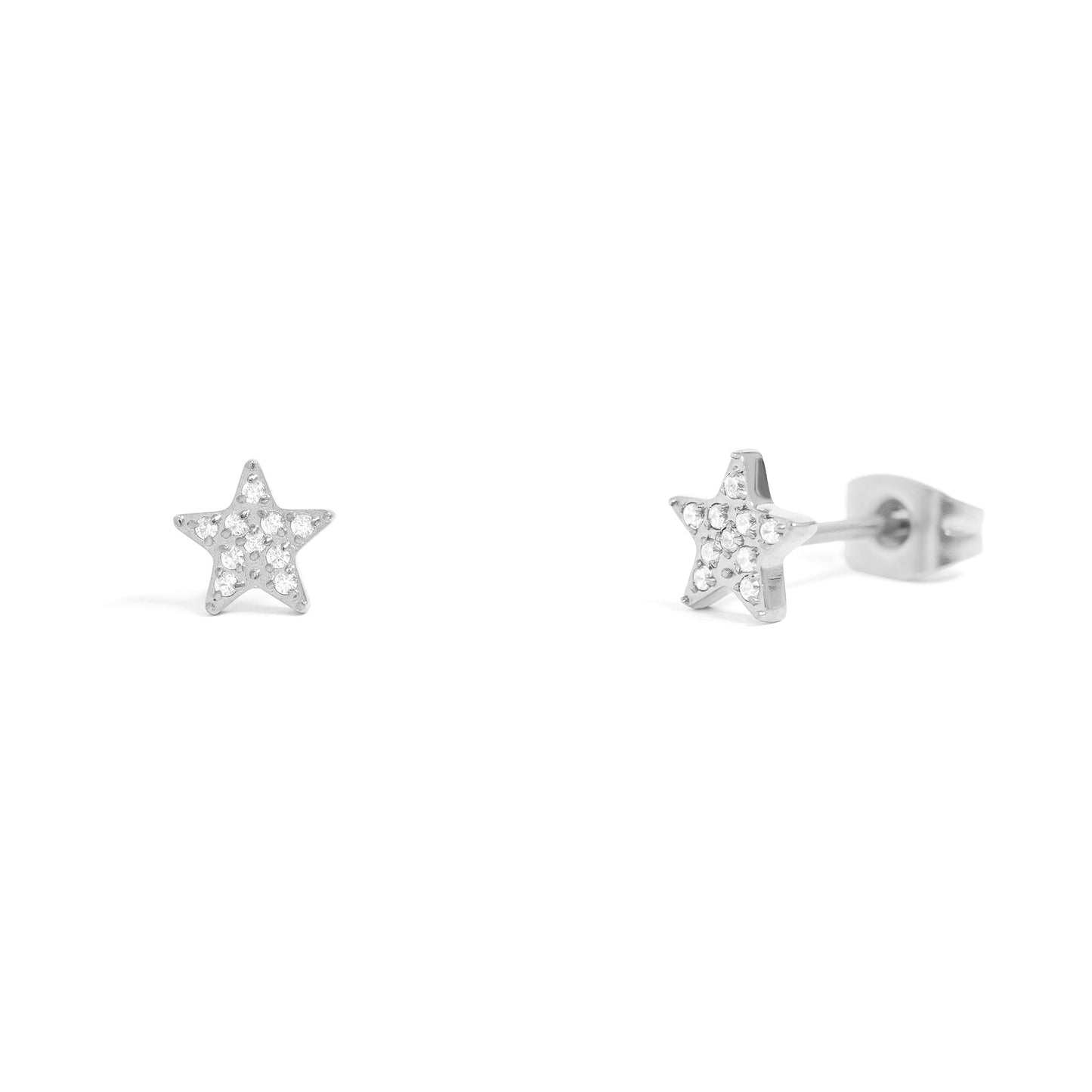 18K Gold PVD Stainless Steel Star Stud Pave Stone Earrings / ERJ0080