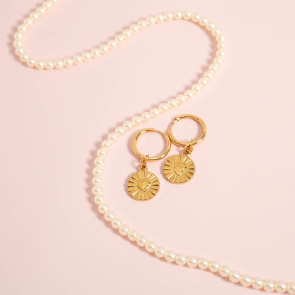 18K Gold PVD Sunburst Heart Huggie Earring / ERJ0083