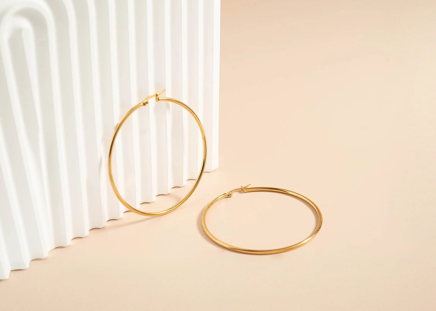 18K Gold PVD Stainless Steel Round Tube Hoop Earrings / ERJ2138