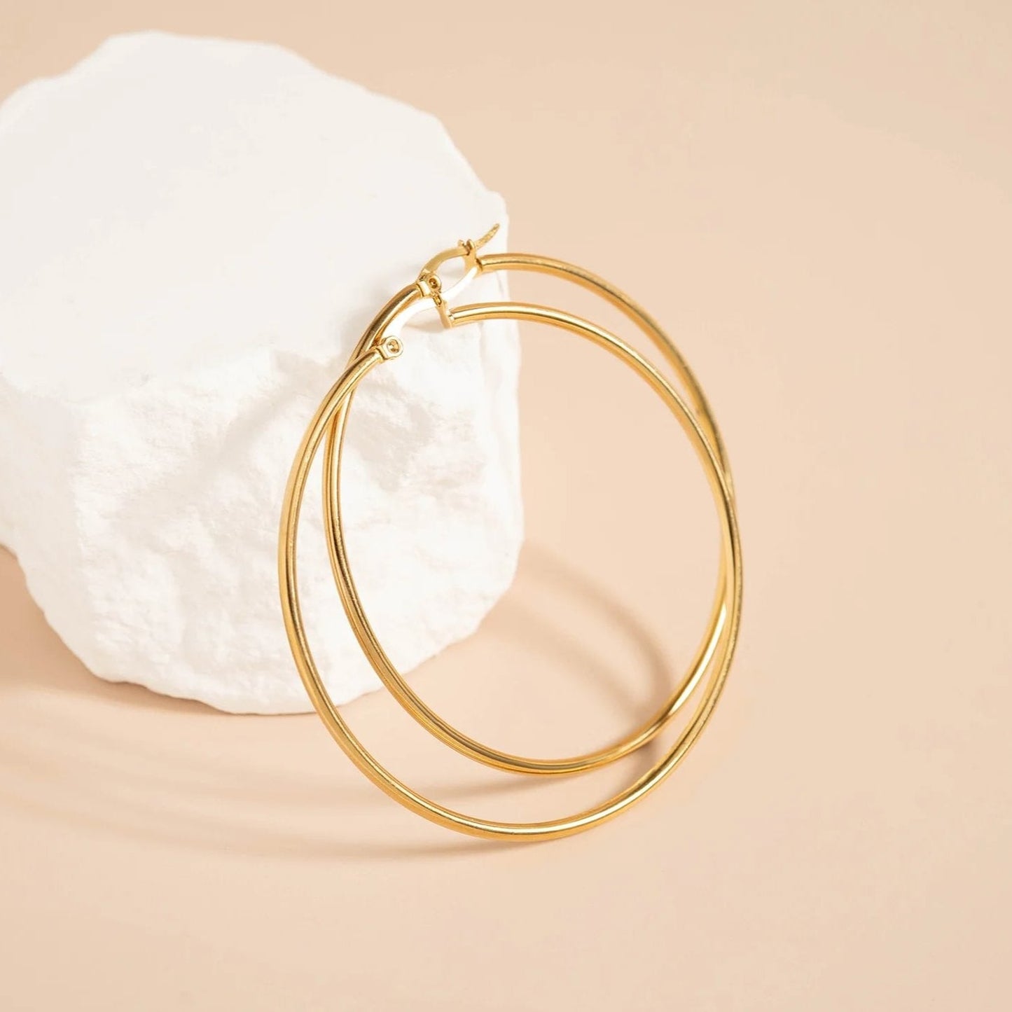 18K Gold PVD Stainless Steel Round Tube Hoop Earrings / ERJ2138