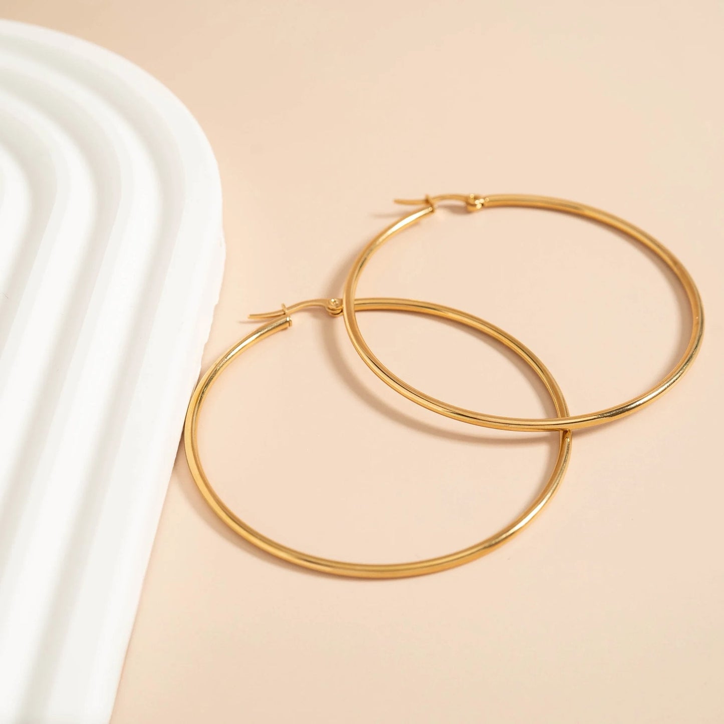 18K Gold PVD Stainless Steel Round Tube Hoop Earrings / ERJ2138