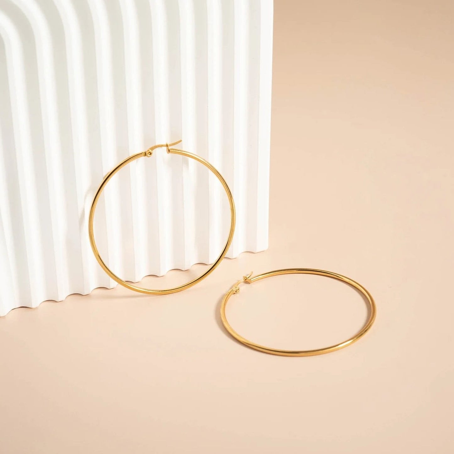 18K Gold PVD Stainless Steel Round Tube Hoop Earrings / ERJ2138