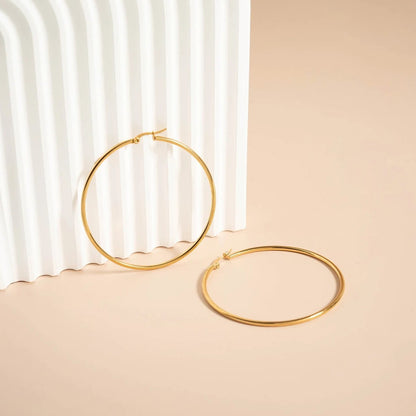 18K Gold PVD Stainless Steel Round Tube Hoop Earrings / ERJ2138
