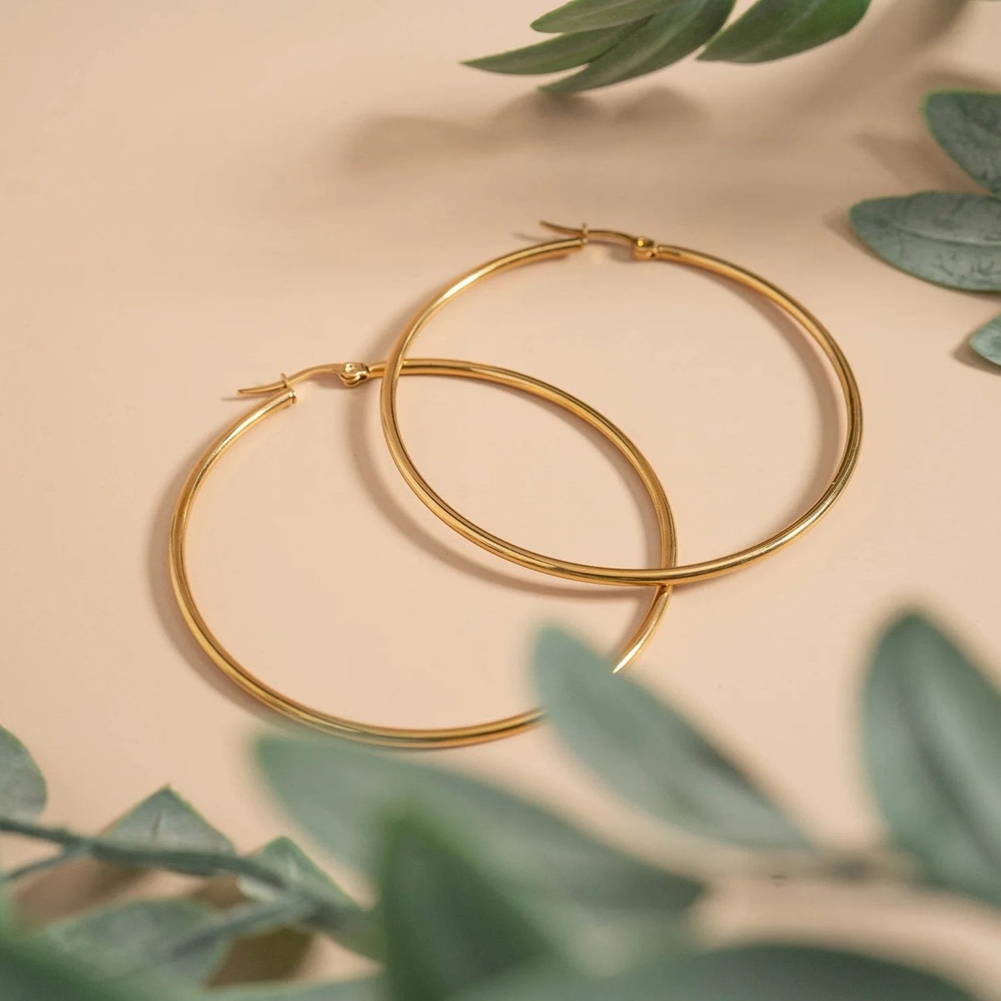18K Gold PVD Stainless Steel Round Tube Hoop Earrings / ERJ2138