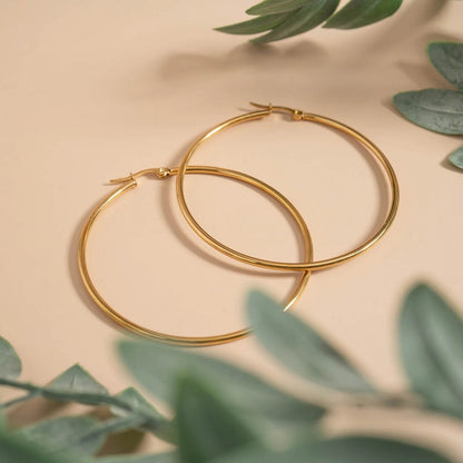 18K Gold PVD Stainless Steel Round Tube Hoop Earrings / ERJ2138
