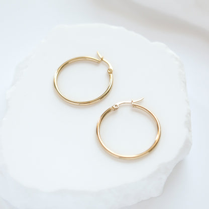 18K Gold PVD Stainless Steel Round Tube Hoop Earrings / ERJ2138