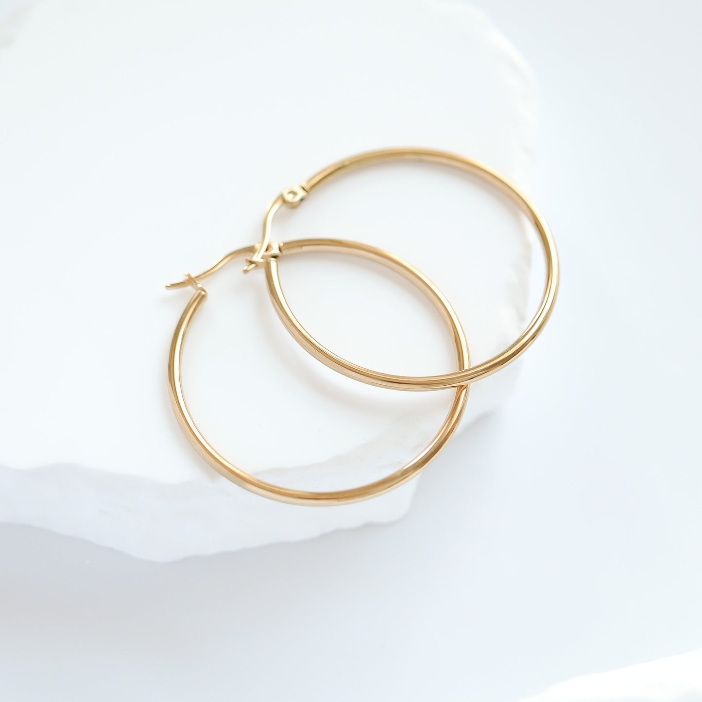 18K Gold PVD Stainless Steel Round Tube Hoop Earrings / ERJ2138