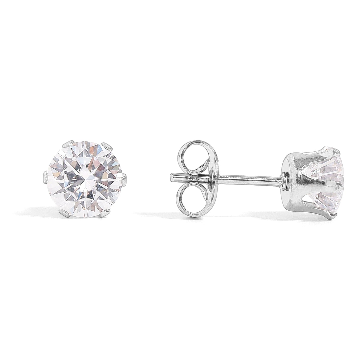 Stainless Steel Round CZ Stud Earrings / ERJ3158