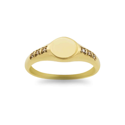 18K Gold PVD Stainless Steel Blank Engravable CZ Round Signet Ring / ESR0003