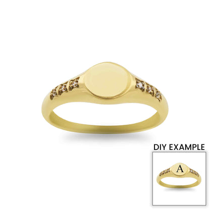 18K Gold PVD Stainless Steel Blank Engravable CZ Round Signet Ring / ESR0003