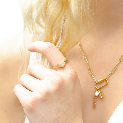 18K Gold PVD Stainless Steel Love Heart Signet Ring / ESR0005