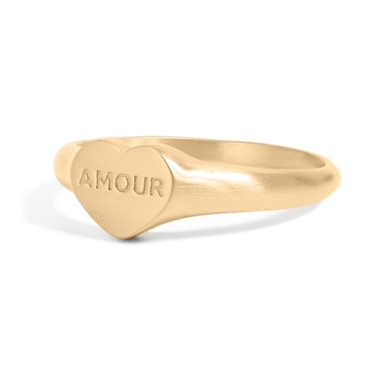 18K Gold PVD Stainless Steel Amour Heart Signet Ring / ESR0006