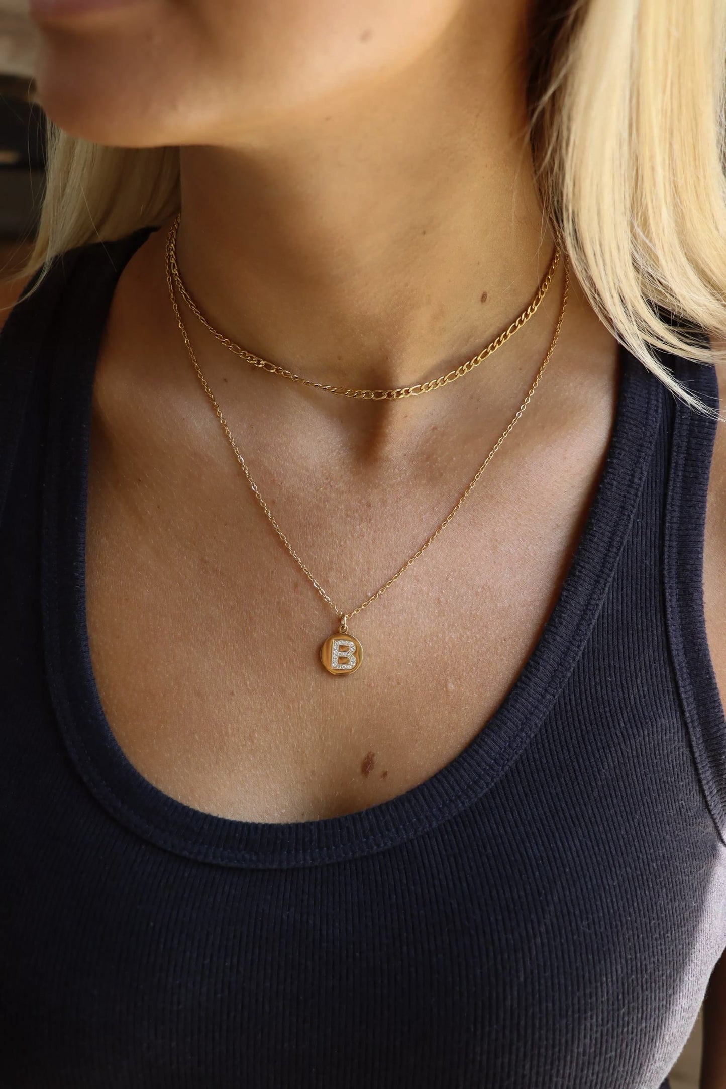 18K Gold PVD Stainless Steel Initial Pendant Necklace / SBB0283