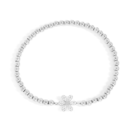 18K Gold PVD Stainless Steel Stone Flower Metal Beaded Stretch Bracelet / BRJ1020