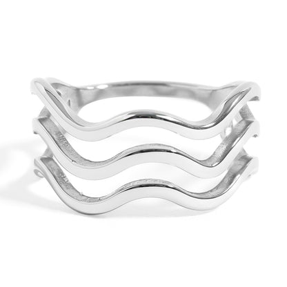 18K Gold PVD Stainless Steel Triple Wave Geometric Ring / KSS0005