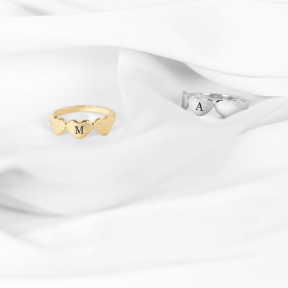 18K Gold PVD Stainless Steel Blank Engravable 3 Heart Ring / ZRJ9019