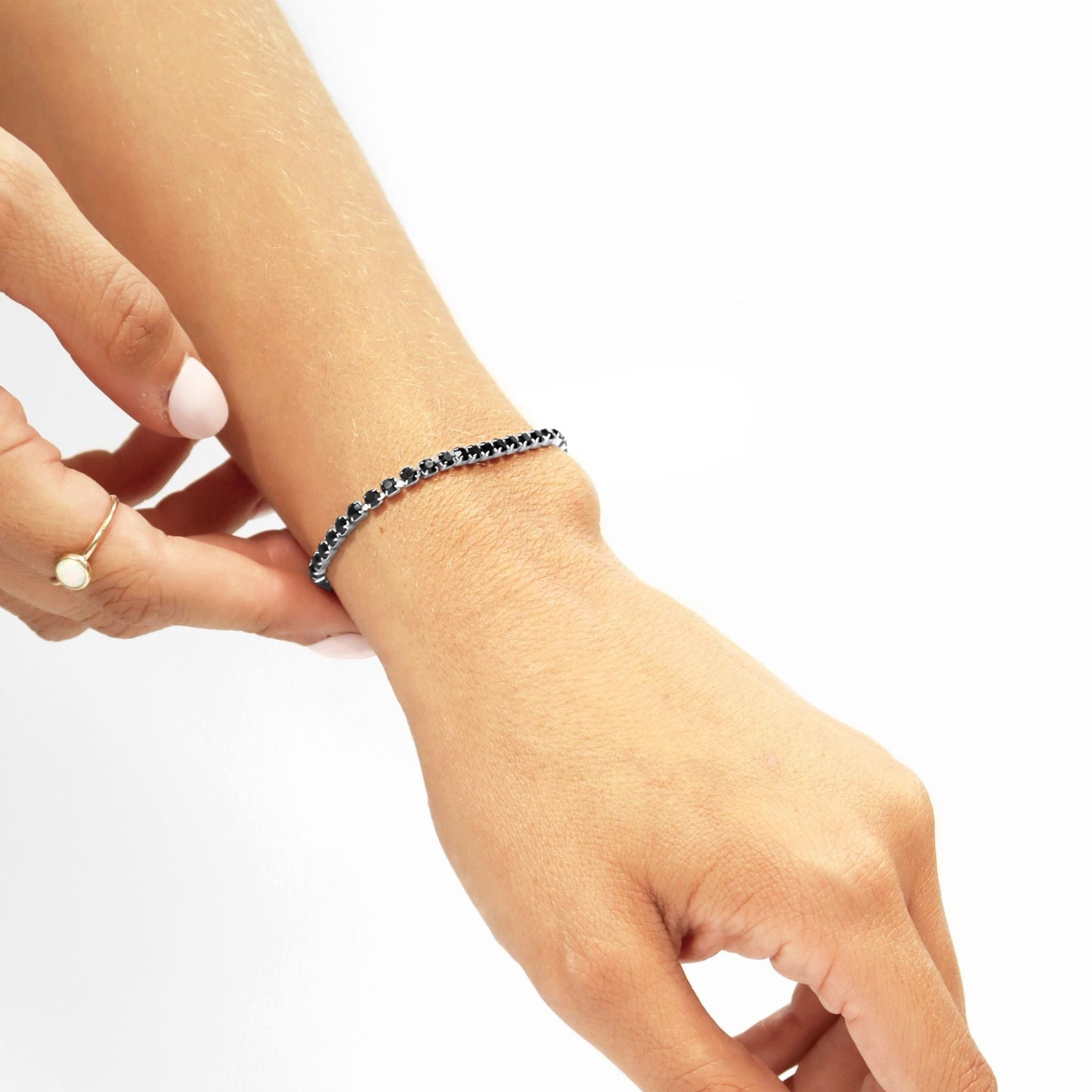 Stainless Steel Jet Rhinestone Tennis Chain Bracelet / TBR0003