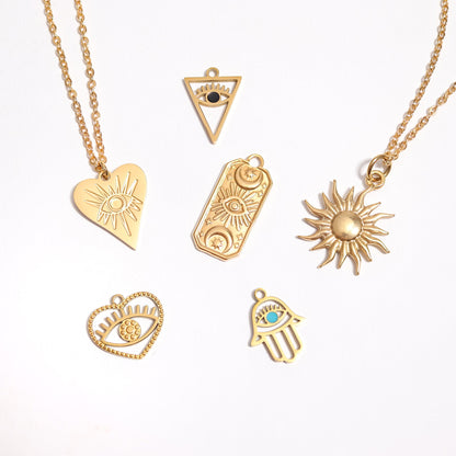 18K Gold PVD Stainless Steel Cutout Hamsa Hand Evil Eye Charm / PDL0023