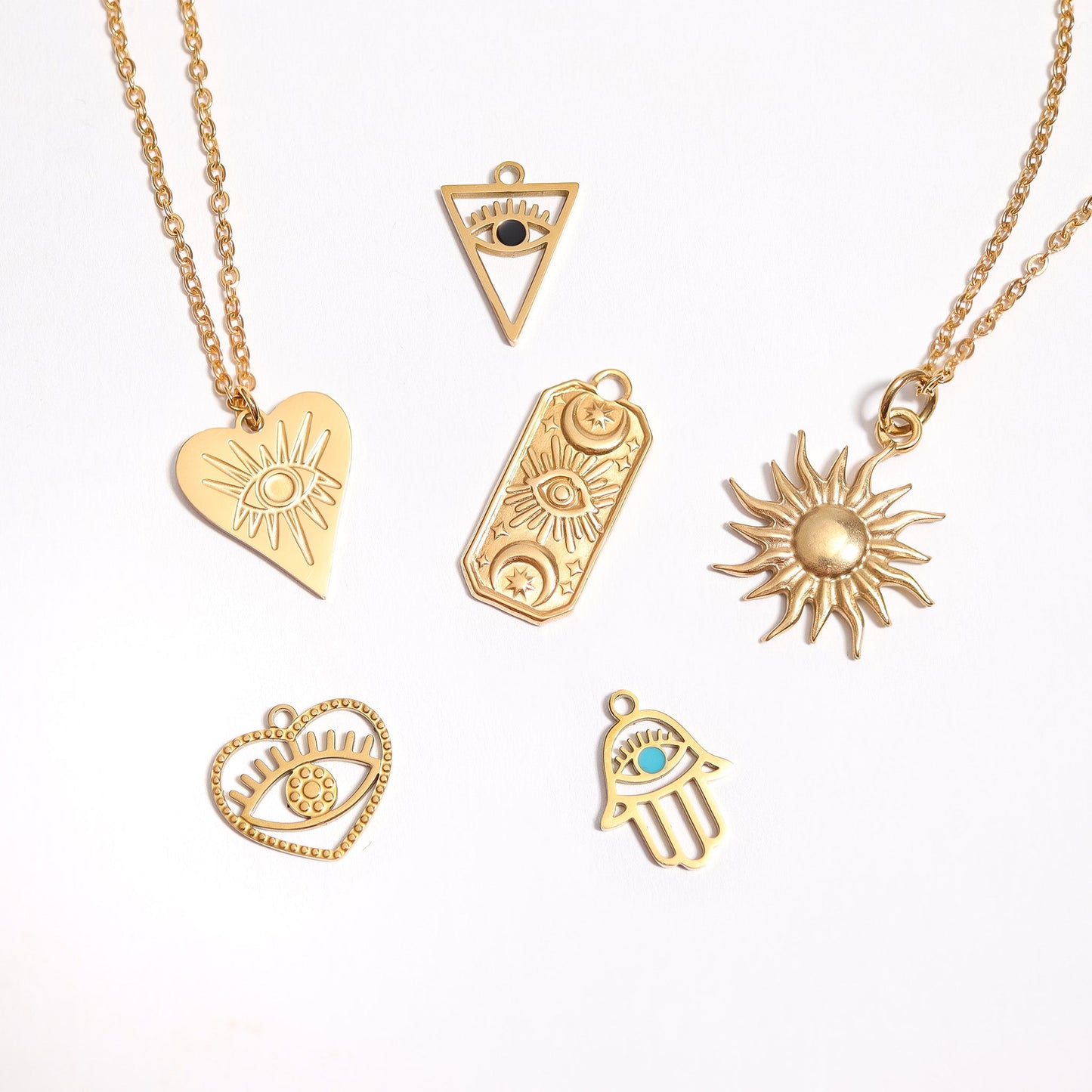 18K Gold PVD Stainless Steel Heart Evil Eye Charm / PDL0017