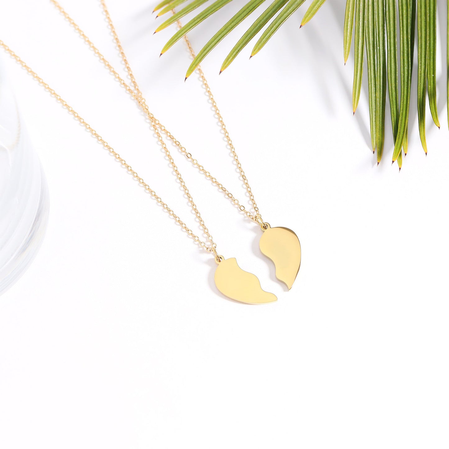 18K Gold PVD Stainless Steel Break Apart Engravable Blank Heart Necklace Set / SBB0282